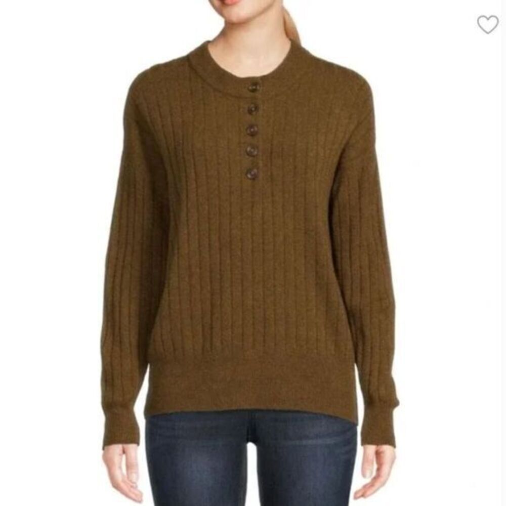 NEW Madewell plus Bowden Henley Sweater in Coziest Yarn, brown,‎  plus 3X
